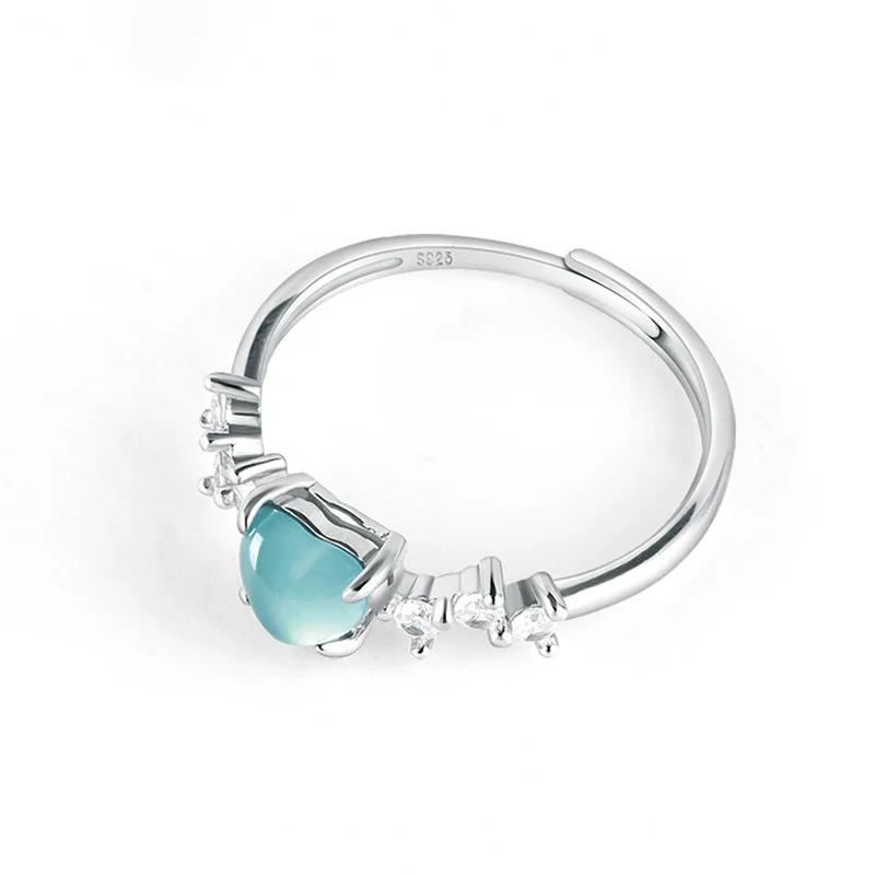 S925 Ssilver инкрустированное натуральным A-класса нефрит синяя вода любовь кольцо
