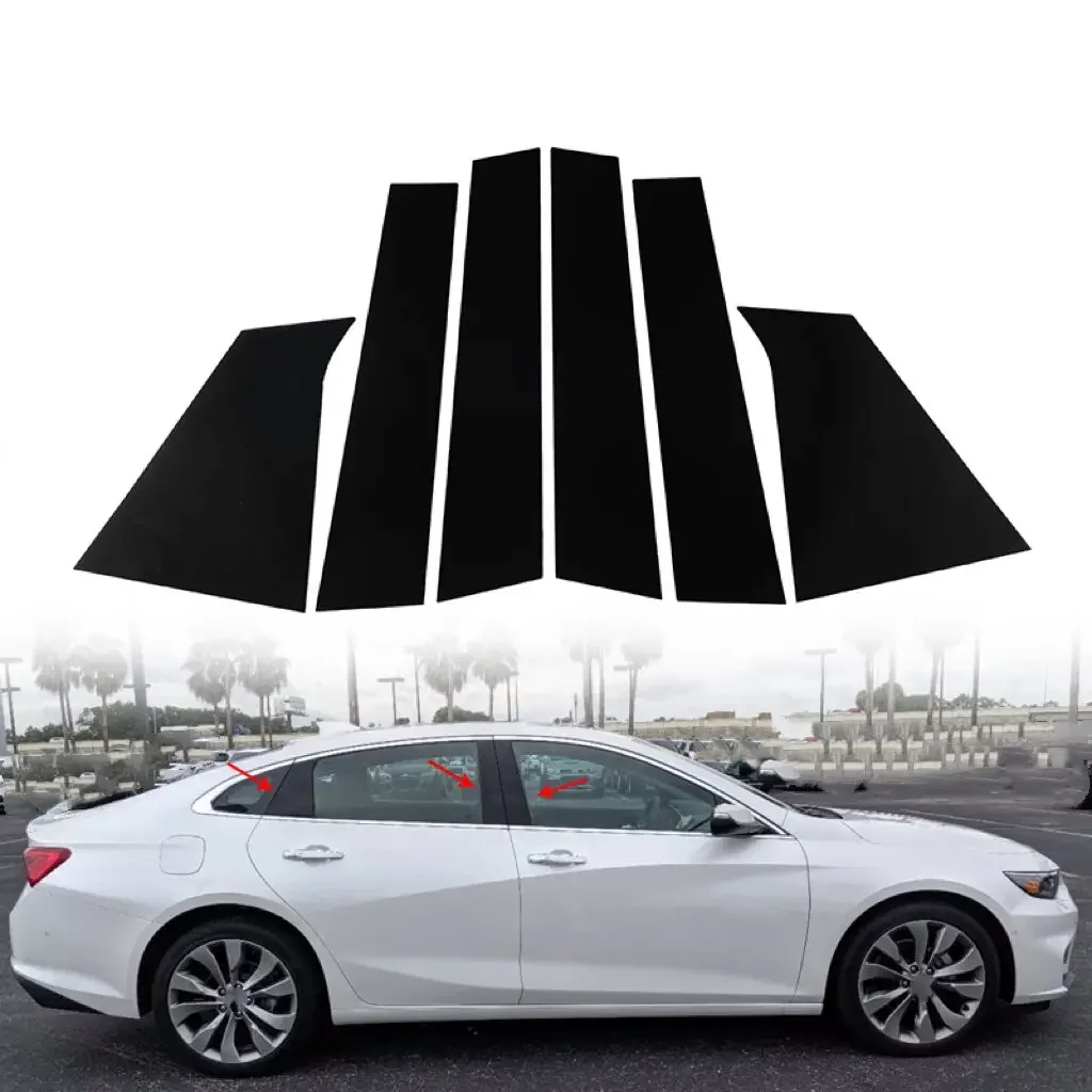 

6 шт. глянцевые черные стойки для Chevrolet Malibu 2016-2024, наклейки на дверь автомобиля, окно, накладка, молдинг, аксессуары