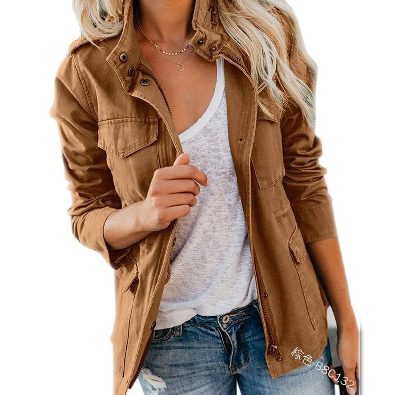 

Jackets for Women 2023 Spring and Autumn Slim Fashion Coat for Women Trendy Solid Color Loose Zipper Multi-pocket Jacket