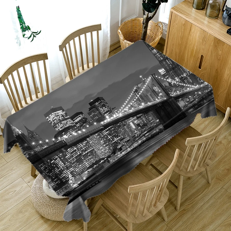 3D City Night Scene Printing Rectangular Tablecloths For Table Home Decor Waterproof Oxford Cloth Tables Cover Picnic Manteles