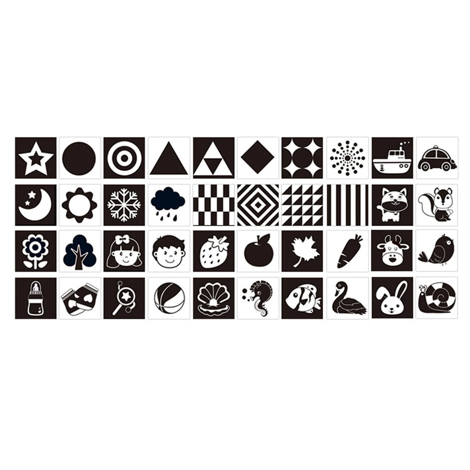 

Black White Flash Cards 40 Patterns Babies Visual Early Educational Toys 0-12 Months High Contrast Visual Stimulation Flashcard