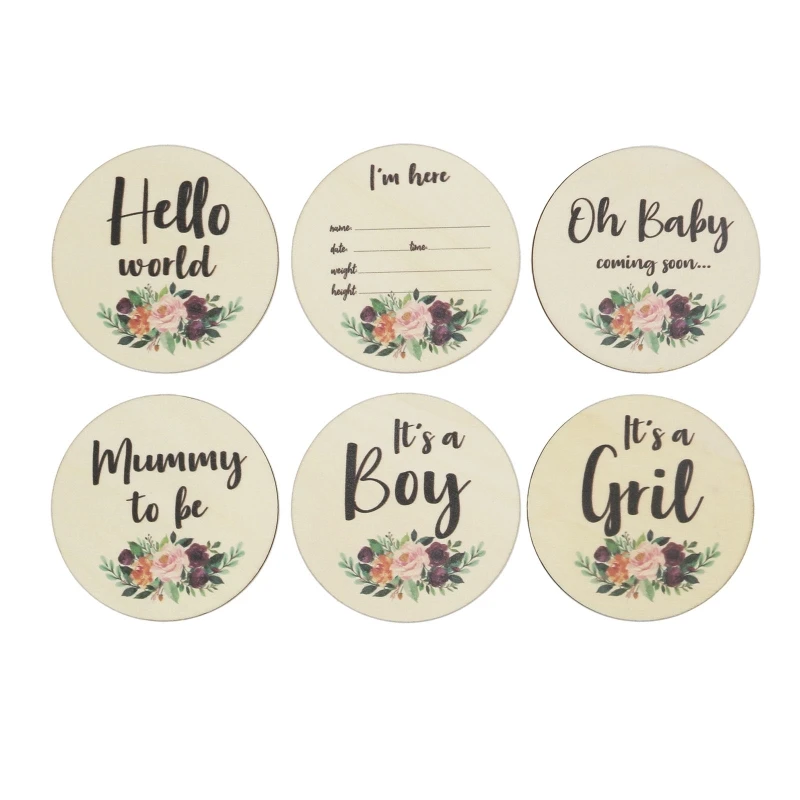 

6 Pcs Newborn Monthly Recording Commemorative Cards Handmade Baby Milestone Cards Language Letters Printed Gender/Month Wooden