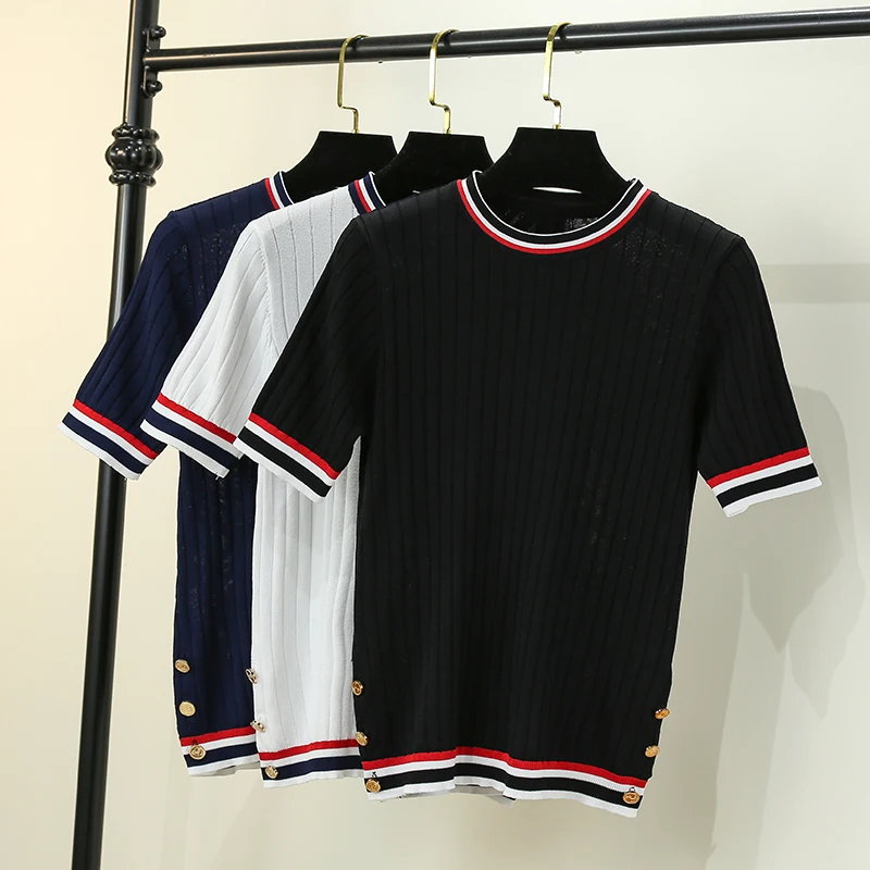 

Basic Casual Tank Underwear Thin Knitted Women Clothes 2023 Summer Woman Short Sleeve Tees Tops Striped Casual Female Jumpers