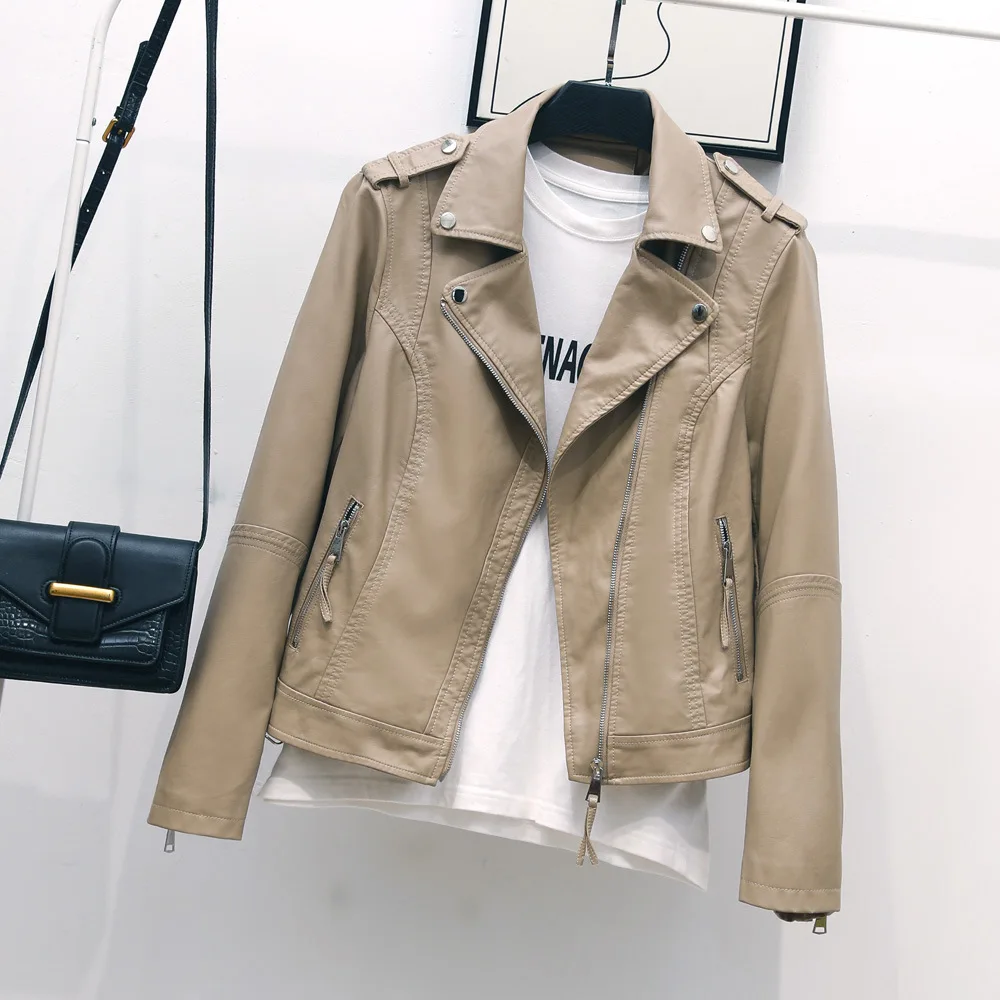 2023 autumn clothes new women's lapel short basic leather jacket simple epaulettes jacket