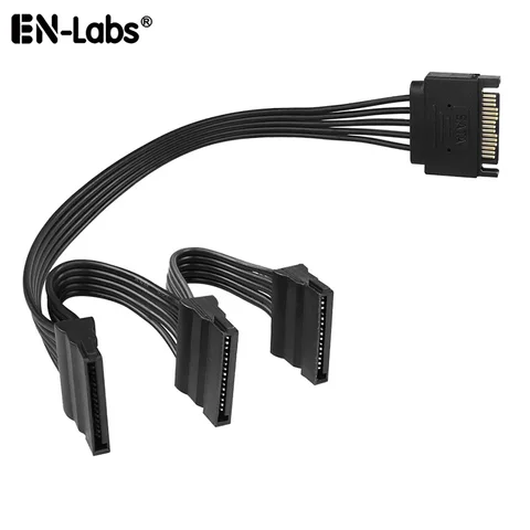 Кабель-разветвитель питания SATA, от 1 до 3 SATA, 15-контактный удлинительный кабель-концентратор «папа-мама» для SSD, DVD-ROM, жесткого диска, 350 мм - черный