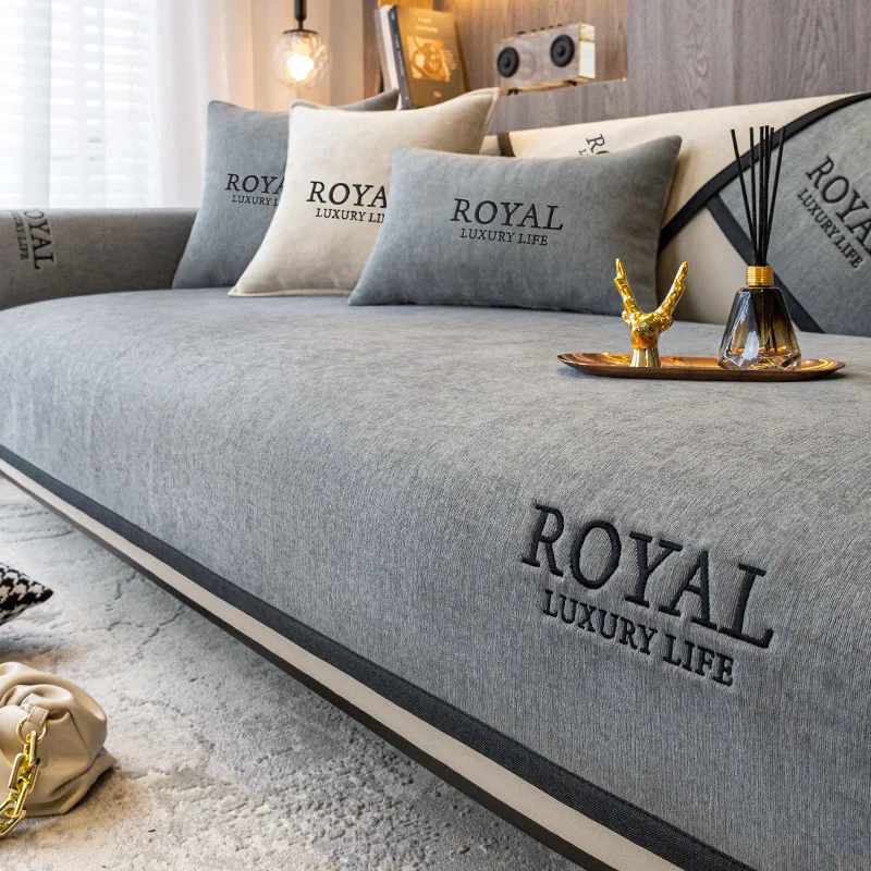 

Luxury Solid Sofa Cover Chenille Couch Anti-slip Slipcover Non-slip Armchair Back Towel Seat Cushion Corner Sofa Towel For Room