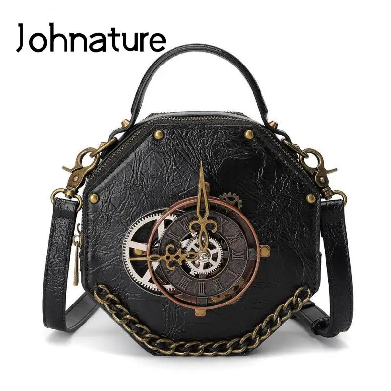 

Johnature Retro Punk Women Leather Bag Fashion Moto & Biker Portable Handbags Versatile Female Shoulder & Crossbody Bags
