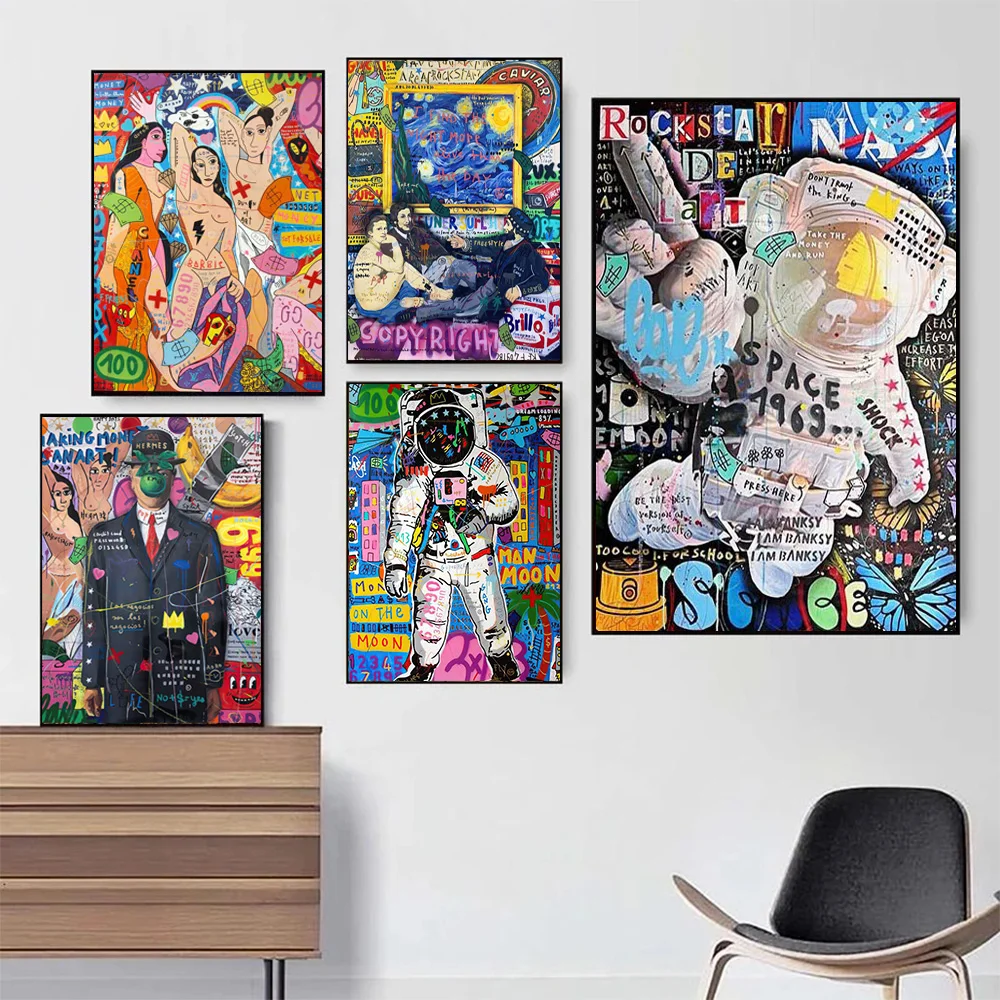 

Street Graffiti Abstract Astronaut Wall Art Poster Sexy Girl Mural Modern Pop Home Living Room Bedroom Decorative Canvas Paint