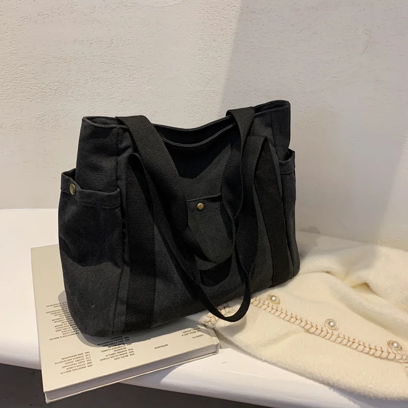 

Вместительная модная повседневная однотонная Портативная сумка через плечо ins, Минималистичная сумка для покупок, Холщовая Сумка-тоут
