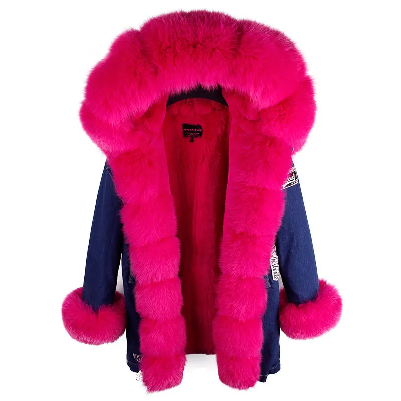 2022 new winter clothes natural fur coat denim pie overcome raccoon fur grass liner fox fur collar coat long coat female jacket