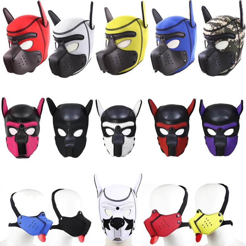 

БДСМ бондаж для домашних животных, ролевая игра, маска-капюшон для щенков, съемный кляп для рта, Фетиш-ведомая мопса, мужская маска