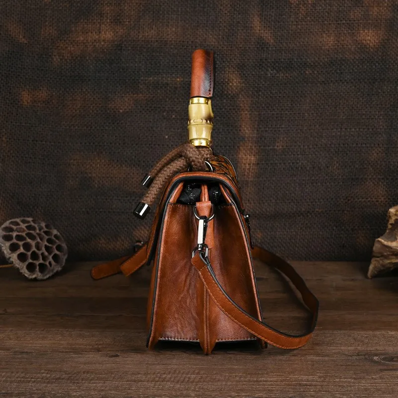 Johnature винтажная женская кожаная сумка с тиснением ручной работы новинка 2024