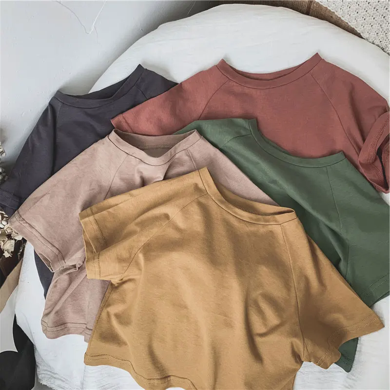 Summer Children T-shirts Solid Color Cotton Tees for Kids New Fashion Boys and Girls Short Sleeve Top 2-7T Clothes