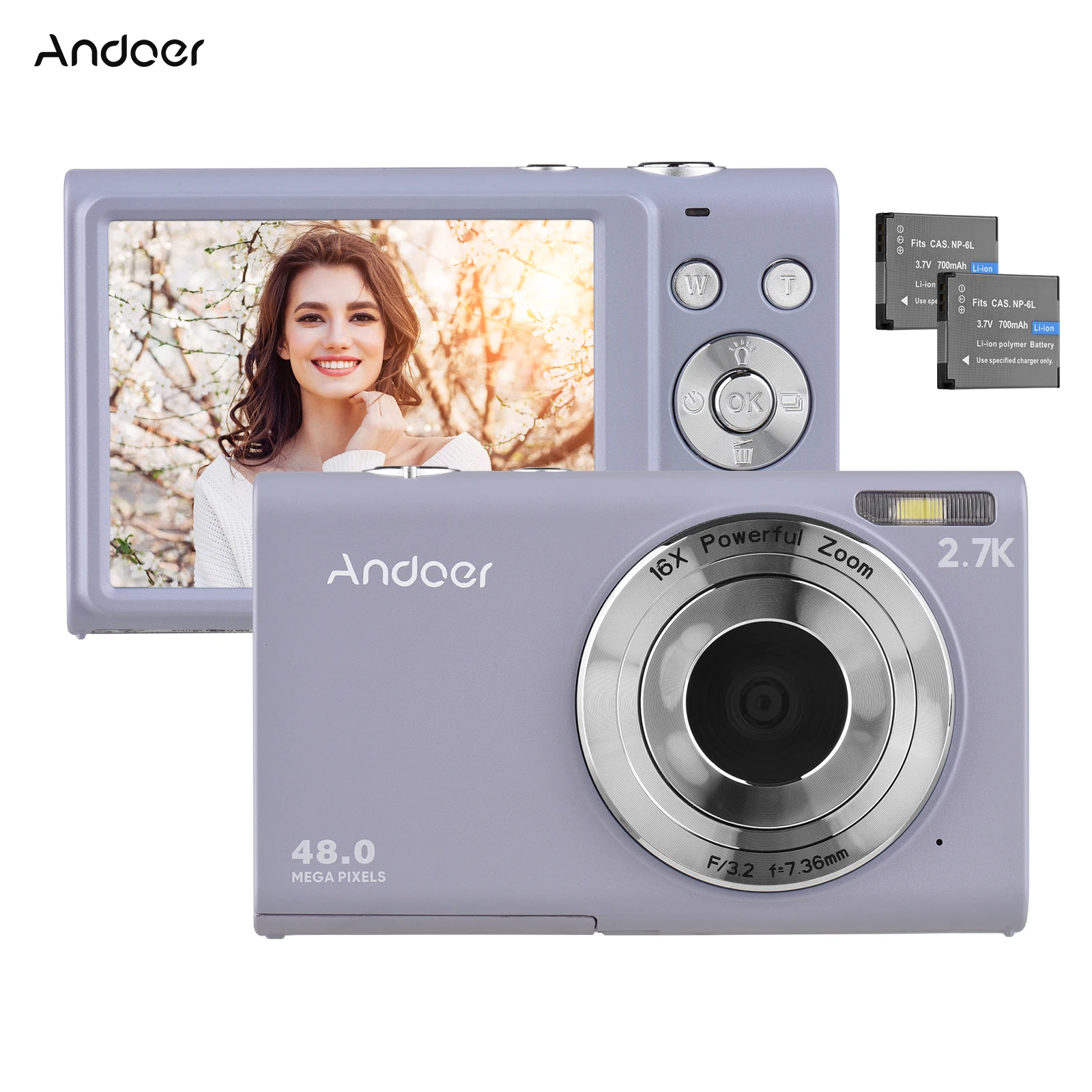 

Andoer Digital Camera 2.7K 48MP 16X Zoom Video Camcorder Auto Focus Anti-shake Face Detacting Built-in LED Light with Carry Bag