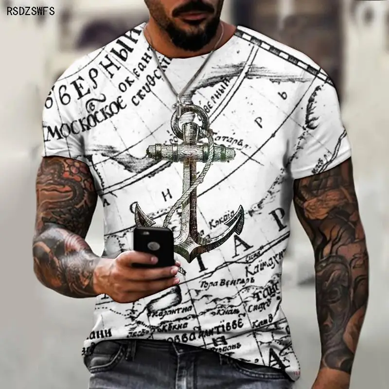 

Men's Clothing Summer Clothes Anchor 3D Printing Warrior Tough Guy Off-road Sports Retro Style Short Sleeve 5XL