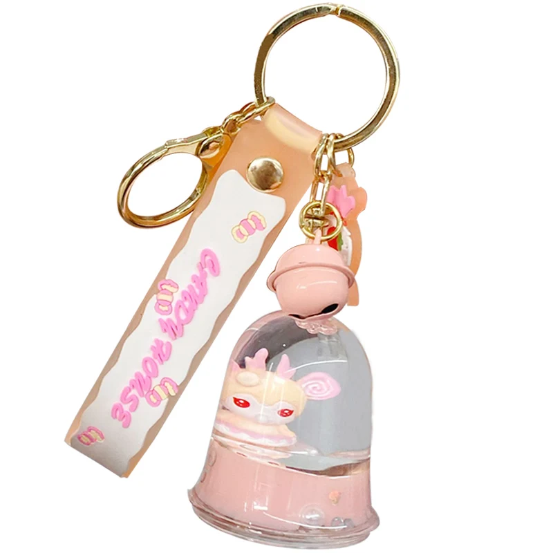 

Cute Pink Candy House Floating Key Chain With Bell Purse Pendant Decor Car Key Keychain