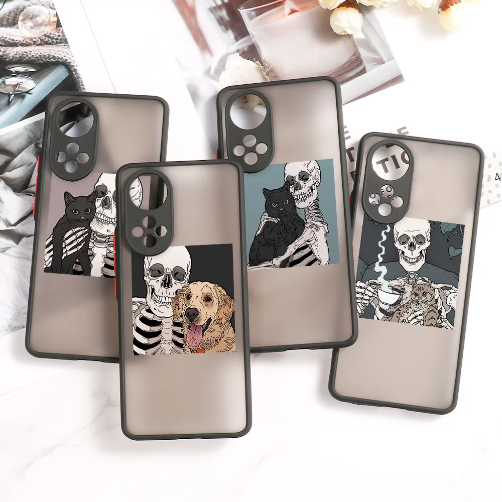 

Honor 50 Case For Huawei P30 Pro Case Skeleton Cat Funda Honor 8X 9A 10X Lite 10i 20 30 Lite 50 SE Pro P30 Lite P50 P40 Lite Pro