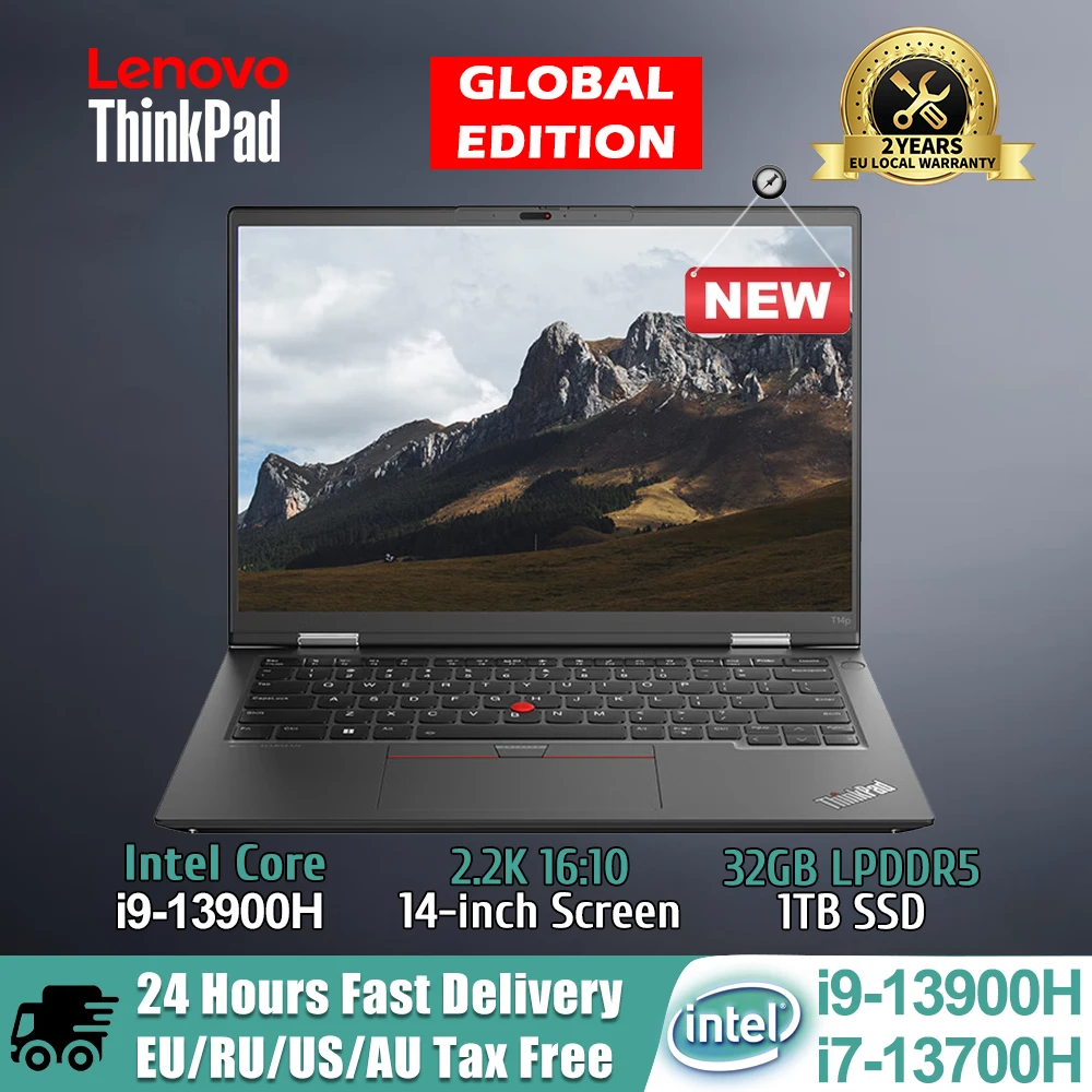 Ноутбук Lenovo ThinkPad T14p Intel Core i7-13700H/i9-13900H RTX3050 RAM 16/32 ГБ LPDDR5/512G/1T SSD 14 дюймов 2 2K