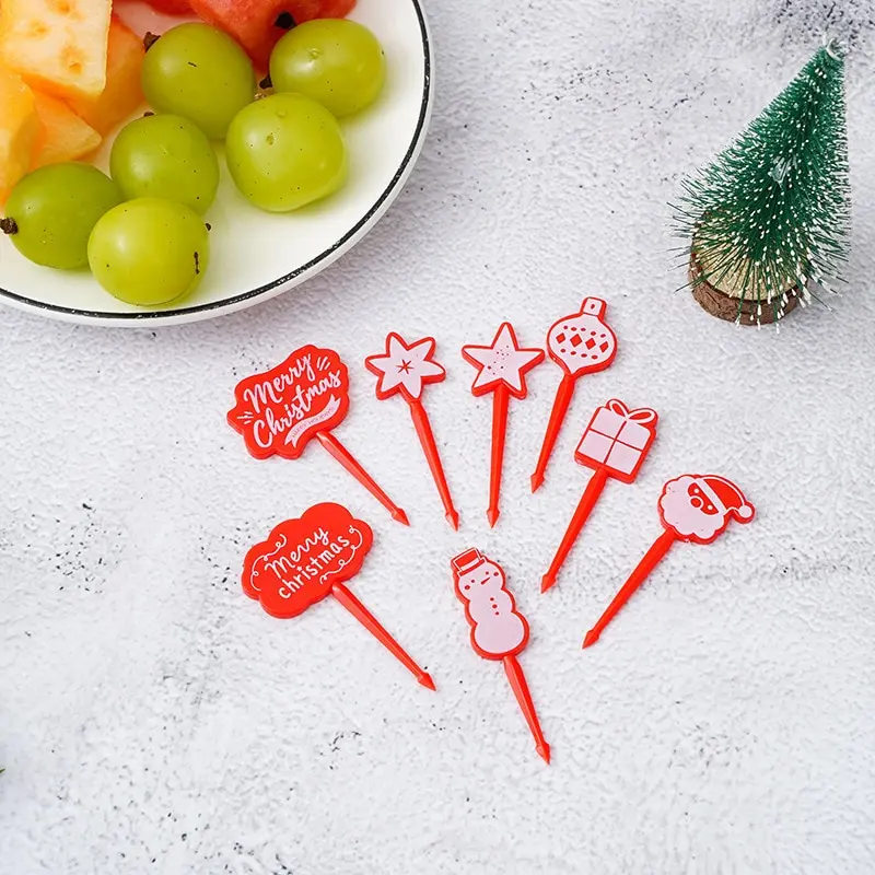 

8pcs/set Christmas Cartoon Fruit Fork Children Snack Cake Dessert Lunch Pick Salad Decoration Accessories Cake Picks