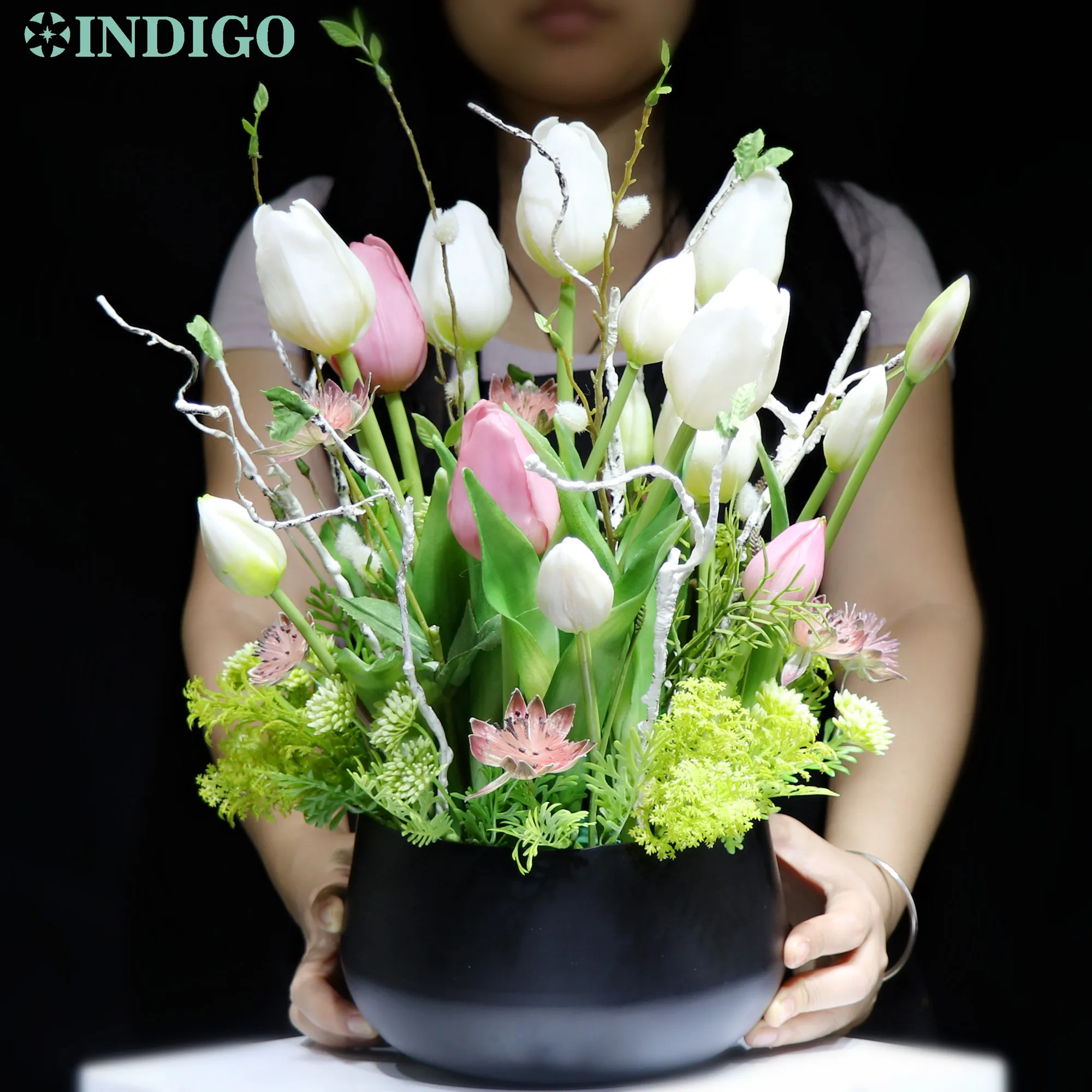 

Белый цветок тюльпана центральный кусок (1 набор бонсай с горшком) искусственная Калла вечерние настроить цветок стола-индиго