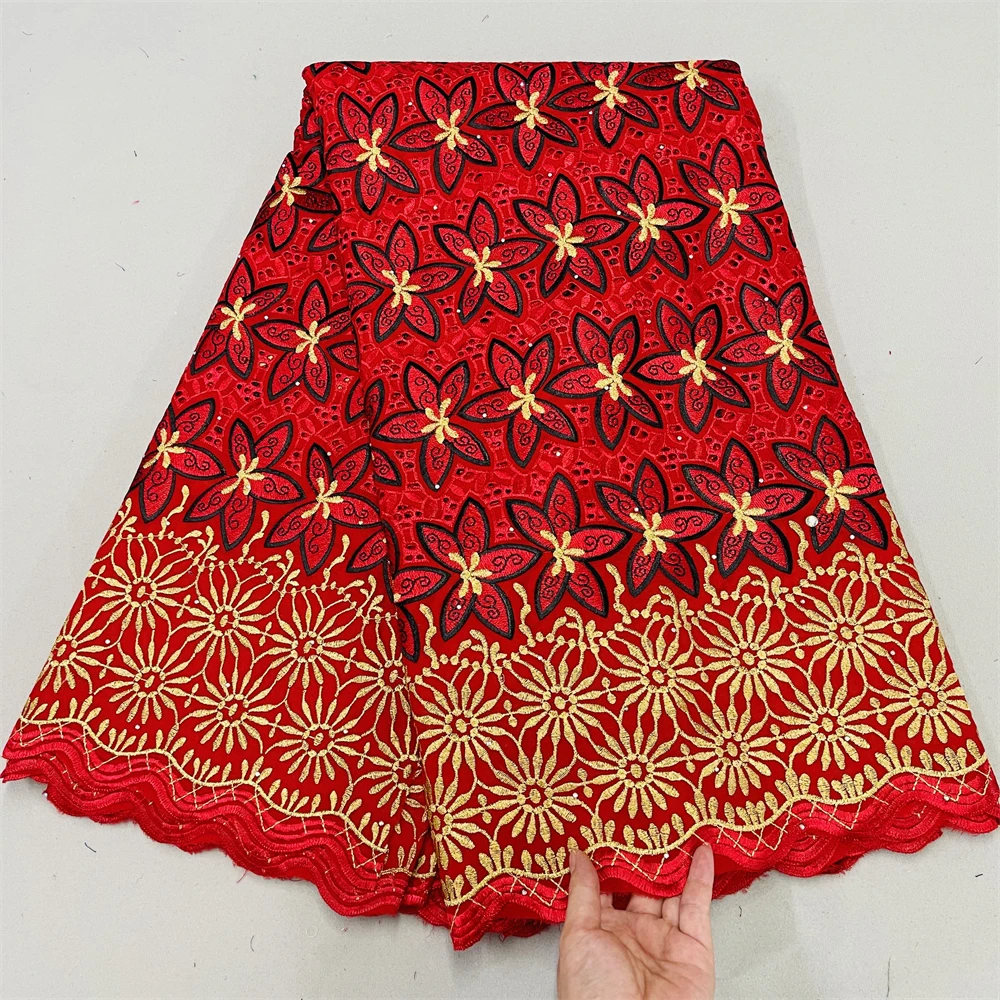 

Red Hollow Out African Lace Fabric 2022 High Quality Dry Lace Embroidered Nigerian Cotton Lace Swiss Voile Lace In Switzerland