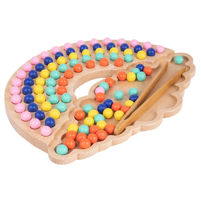 

Rainbow Building Block Bead Game Early Education Hand Eye Coordination Color Sorting Children's Toy