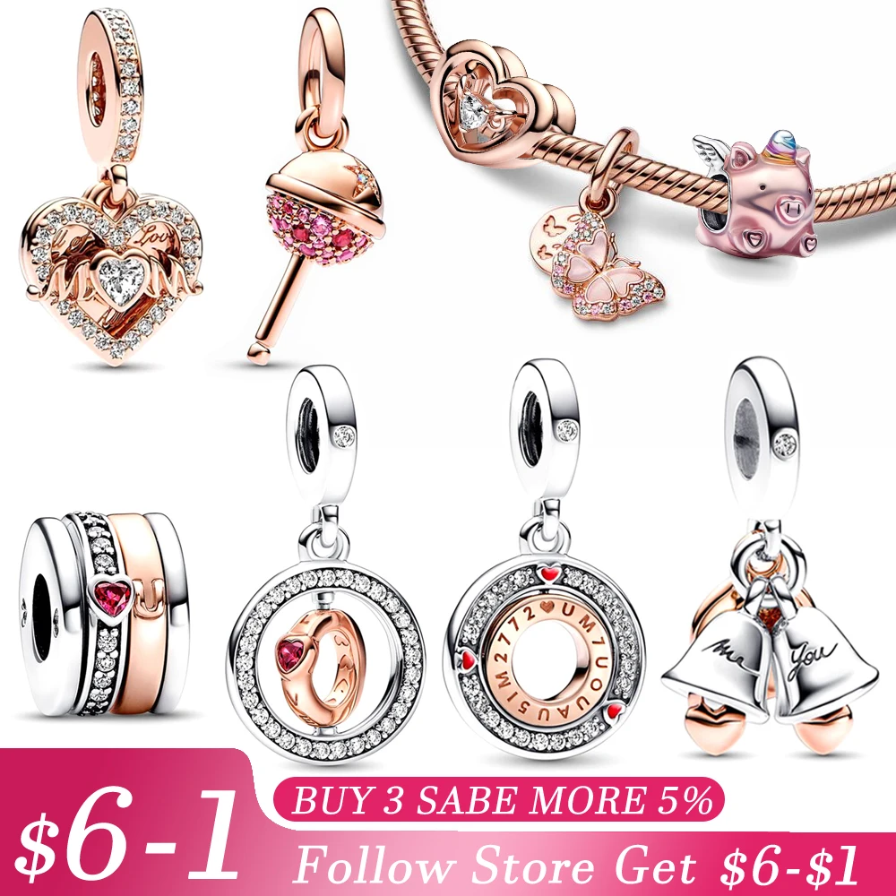 

Женские серебряные бусины-подвески в виде свиньи, подходят для Pandora, серебро 925 пробы, оригинальные бусины для браслета, подвески, ювелирные ...