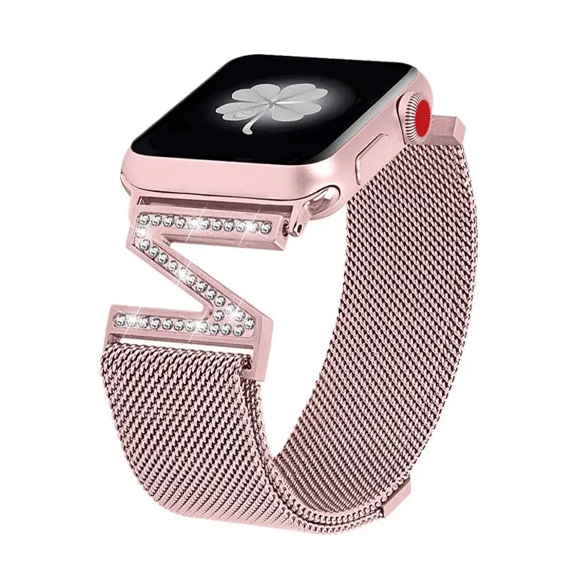 Diamond strap For Apple Watch band 45mm 41mm 38mm 42mm 40mm 44mm Milanese Loop Stainless Steel Bracelet iwatch series 7 6 SE 5 4