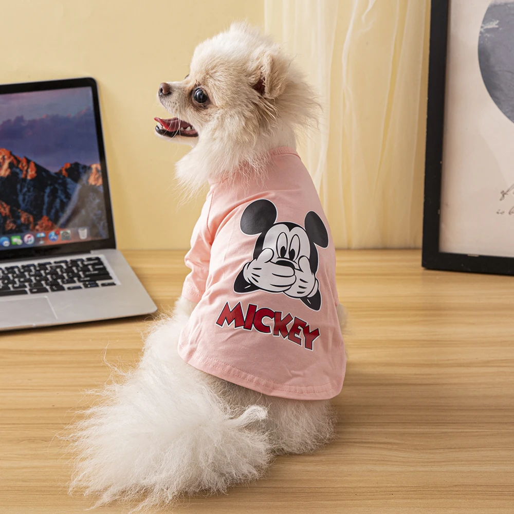 

Disney Dog Clothes 100% Cotton Cartoon Mickey Print Pet Clothing Spring Summer Leisure Outdoor Dog T-Shirts Comfortable Pugs