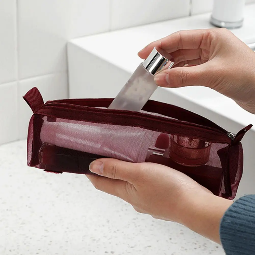 

Nylon Fabric Toiletry Pouch Waterproof Multi-functional Travel Toiletry Makeup Storage Pouch Pocket Zipper Closure Foldable