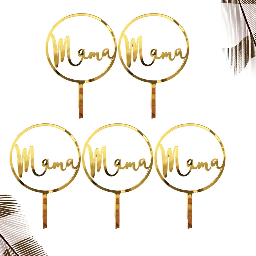 

5 Pcs Acrylic Mama Cake Decor Mom Birthday Decorations Happy Romantic Mothers Insert Cupcake Topper Letter Ornament