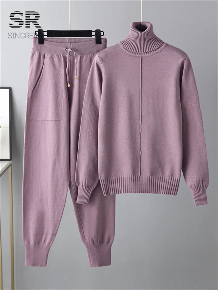 Женский Повседневный теплый свитер SINGREINY вязаная блузка с высоким воротником и