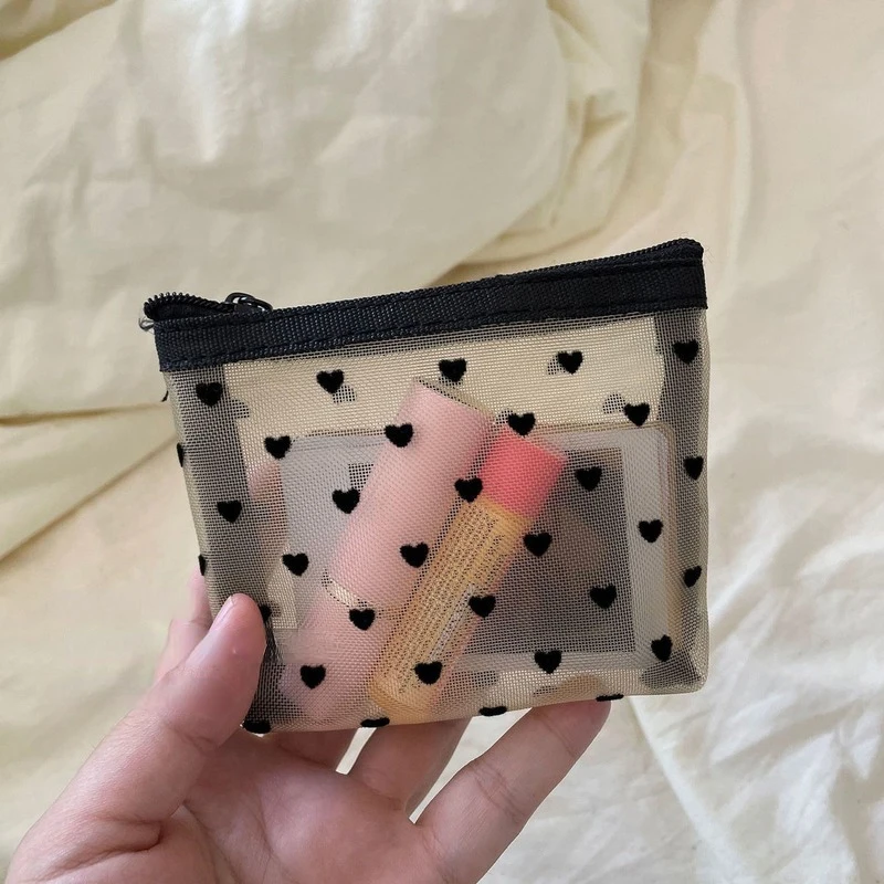 

Women Transparen Makeup Pouch Case Girl Zipper Black Mesh Handbags Women's Cosmetic Bag Travel Bath Toiletry Kit Storage