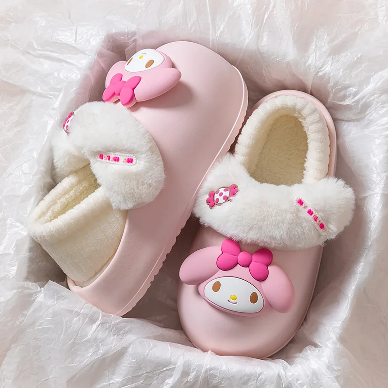 

Симпатичные Аниме хлопковые тапочки Sanrio Hello Kittys My Melody Kuromi теплые Нескользящие и водонепроницаемые съемные домашние туфли подарок для девочек