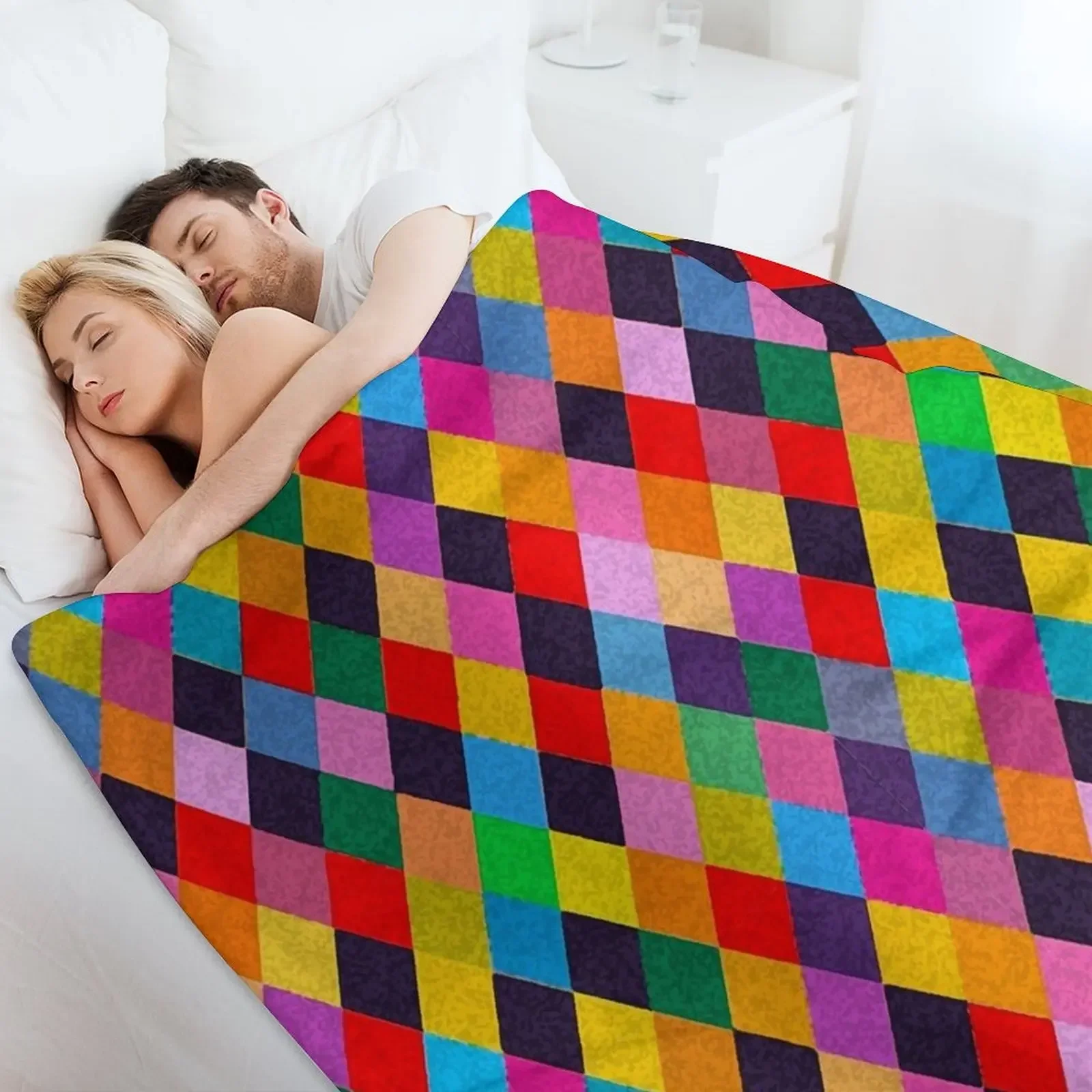 MARDI GRAS HARLEQUIN PATTERN Красочное одеяло с ромби Bulgan Lumini модное роскошное утепленное для