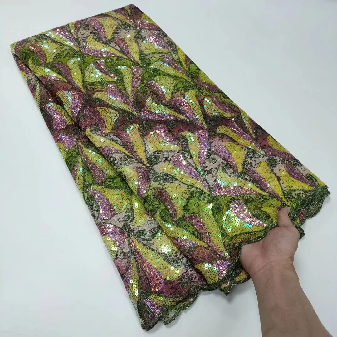 

Африканская кружевная ткань с блестками, высококачественный вышитый кружевной материал, нигерийская французская сетчатая кружевная ткань для вечернего шитья