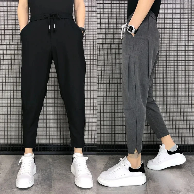 

Модные Универсальные винтажные свободные мужские весенние повседневные шаровары Приталенные брюки мужские однотонные серые брюки корейские черные спортивные брюки для молодежи