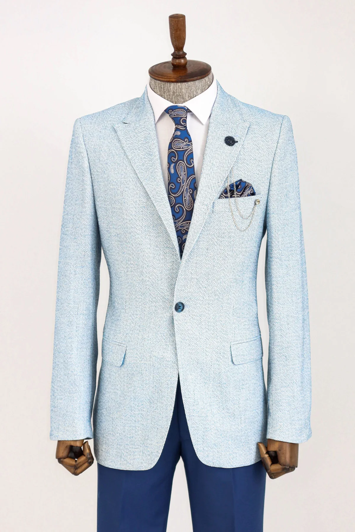 Wessi Self Patterned Slim Fit Pointy Collar Jacket Combination One Button Three Piece New Fashion Comfortable Quality Brand