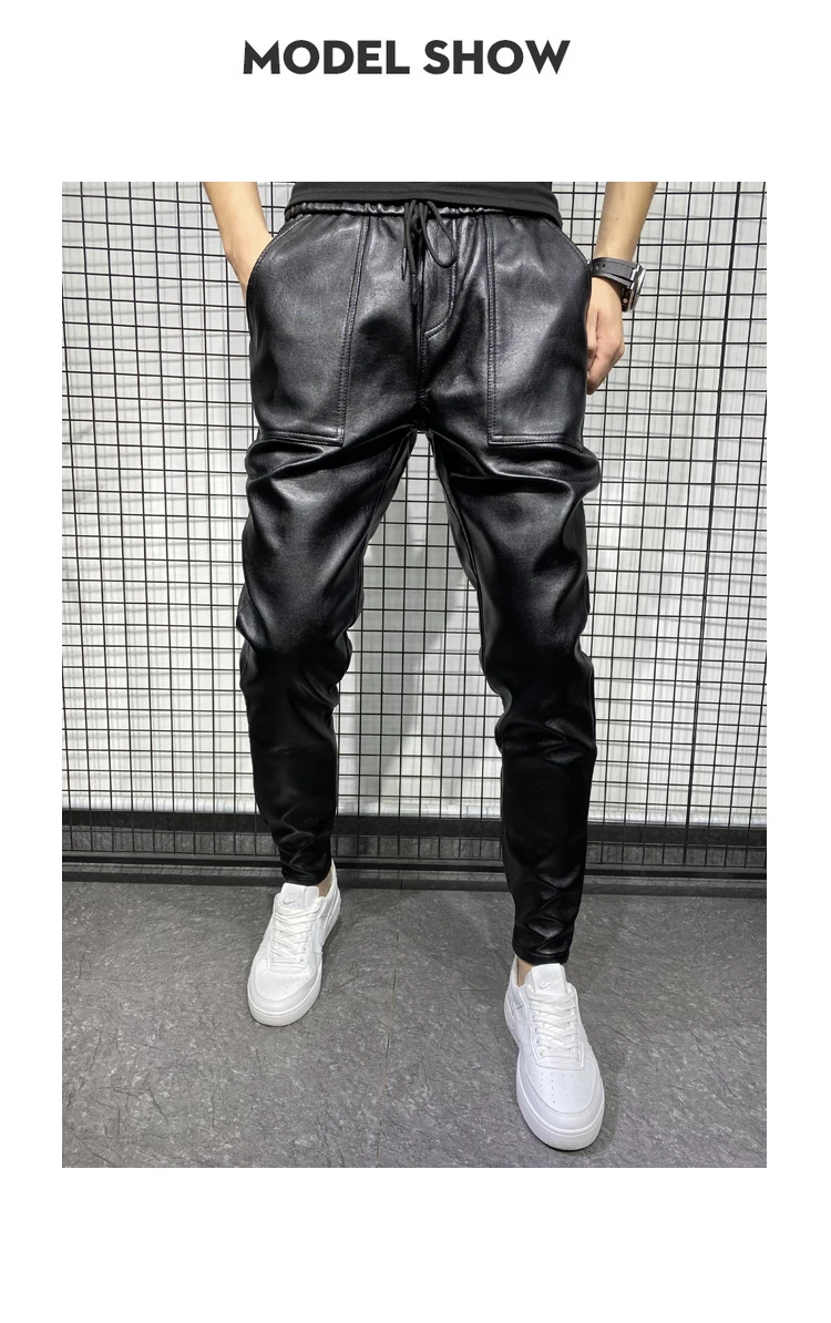 Брюки мужские зимние из экокожи с большими карманами и защитой от ветра - купить