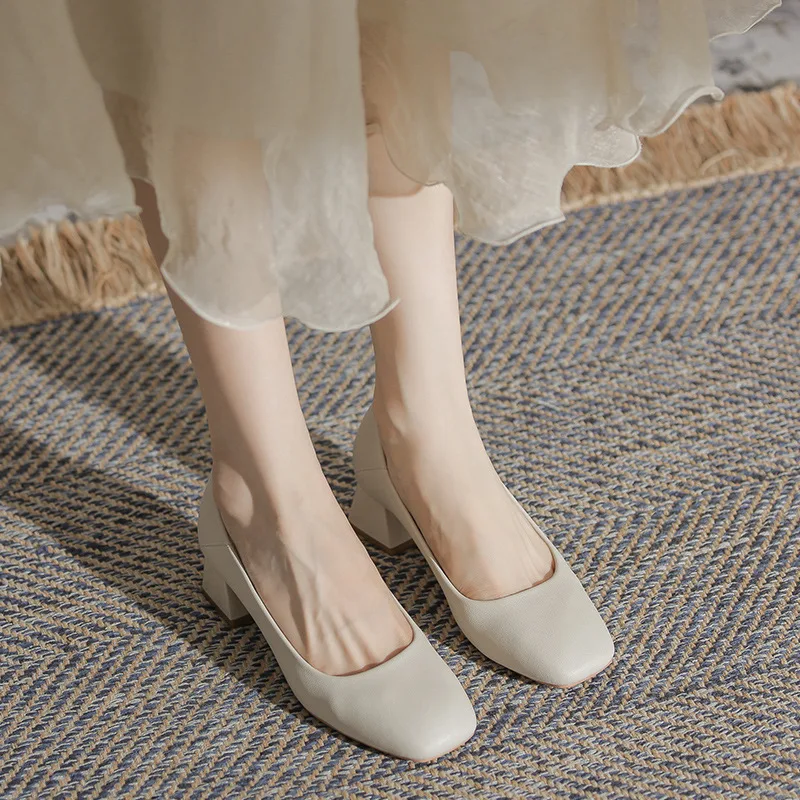 

2023 New Work Professional Women's Shoes Shallow Mouth Work Stewardess Leather Hotel Employees High Heels Shoes Women Pumps