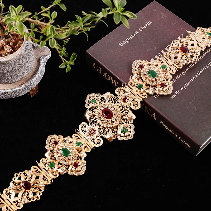 Новые марокканские шикарные ремни Caftan полные стразы с полым цветочным дизайном