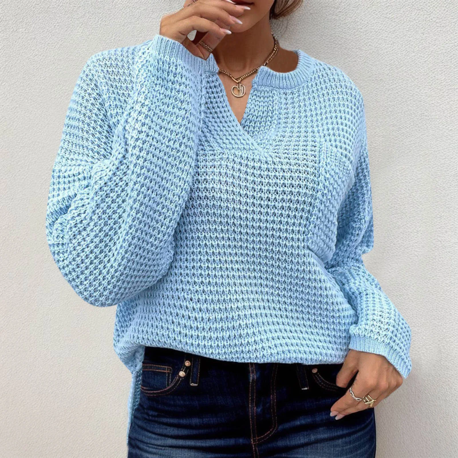 

Fashion V Neck Solid Color Pullover Knitwear Women Autumn And Winter Casual Long Sleeve Solid Color Female Sweater New Tops