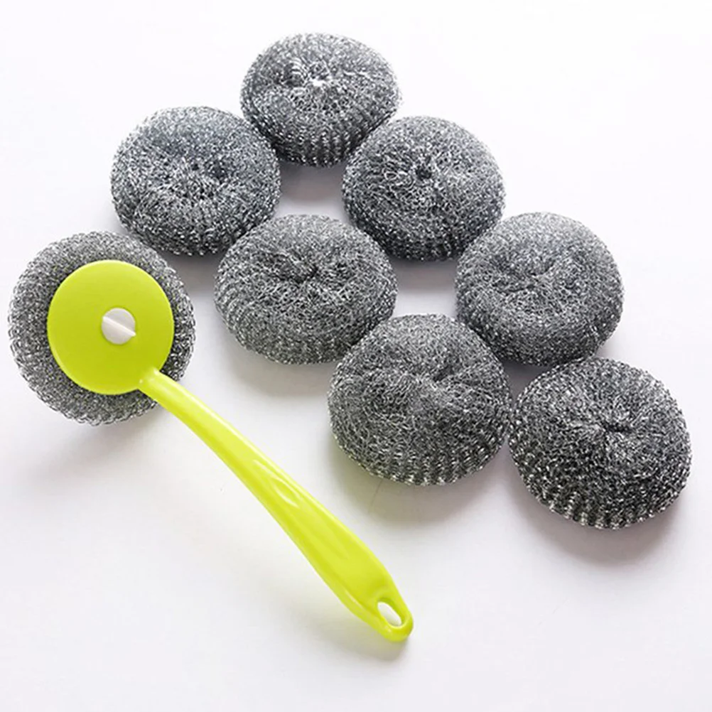 

Steel Wire Scrubber Stainless Handle Brush Cleaning Scourer Scrub Pads Washing Sponge Brushes Pot Metal Pad