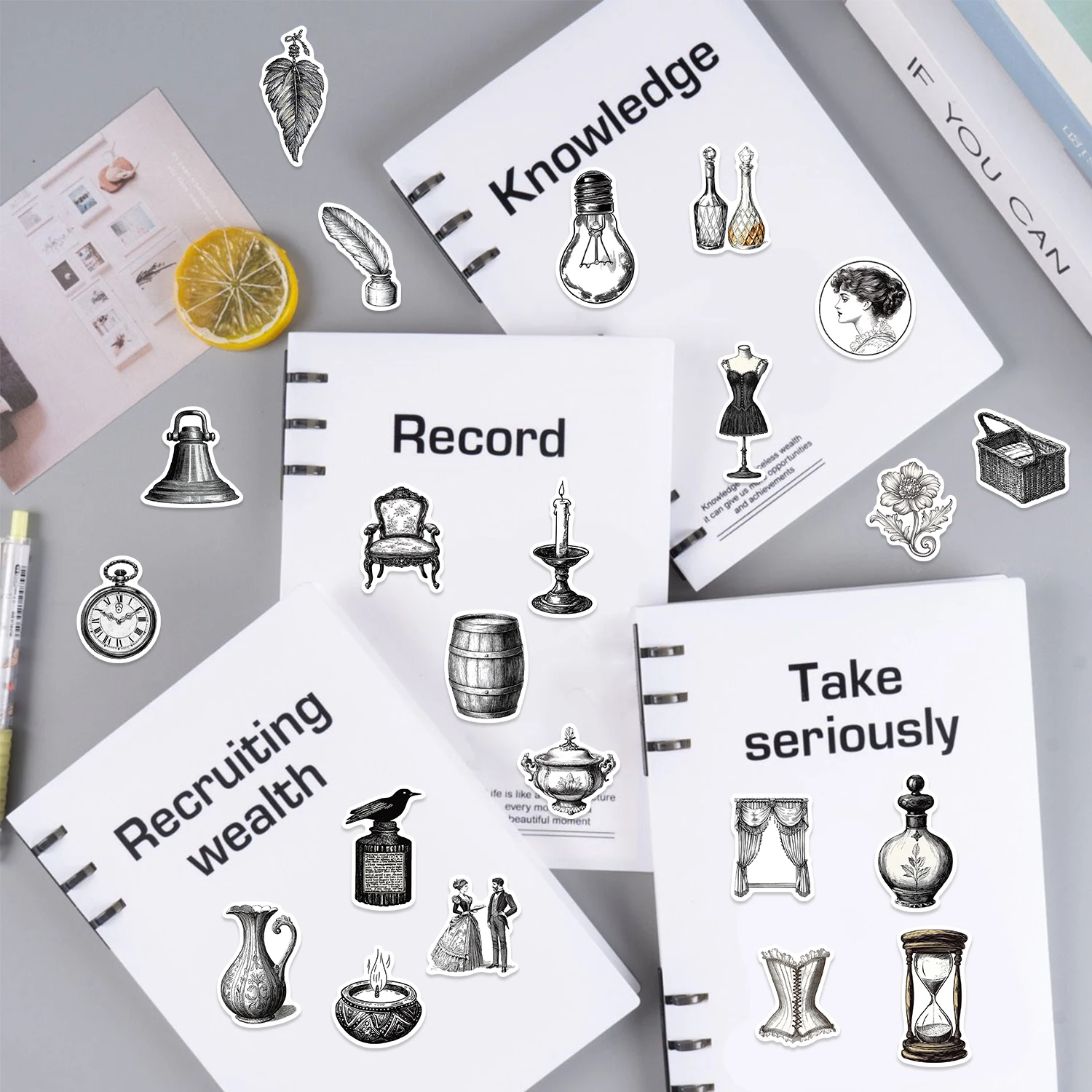 60 шт. черно-белые ретро-наклейки эстетические цветы животные сделай сам чемодан