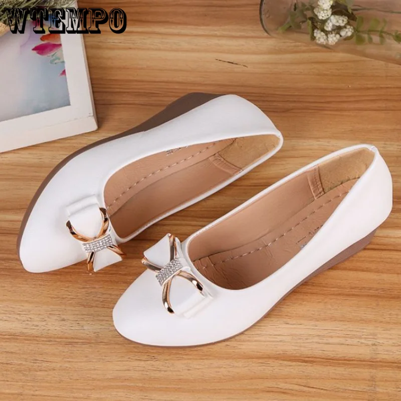 WTEMPO Women Flats Classic Leather Bow Round Head Ballet Shoe Spring Summer Fashion Flats Ladies Boat Shoes Dropshipping