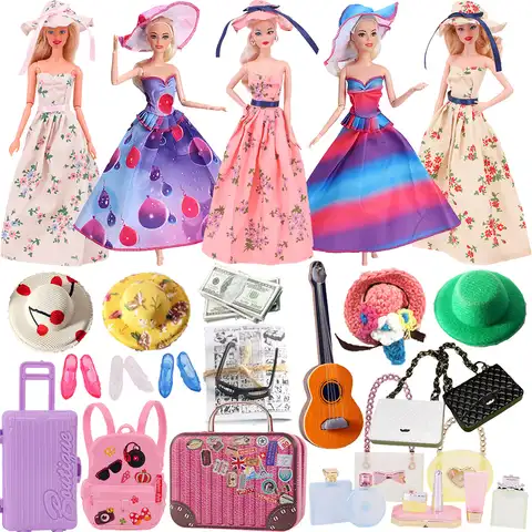 Платье Барби + товары для путешествий миниатюрные предметы повседневная одежда для Барби аксессуары BJD Blyth 1/6 1/12 мебель для кукольного домик...