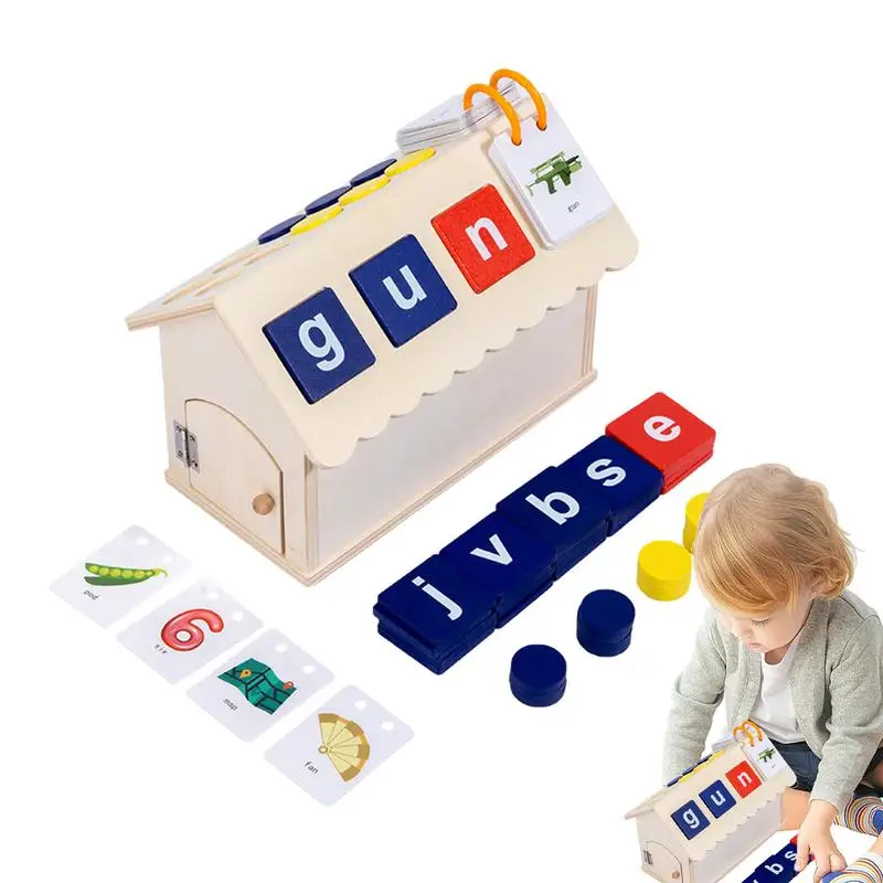 

Letter Spelling Block Flash Cards Game English Words Early Learning Educational Puzzle Game for Baby Kids Montessori Wood Toy