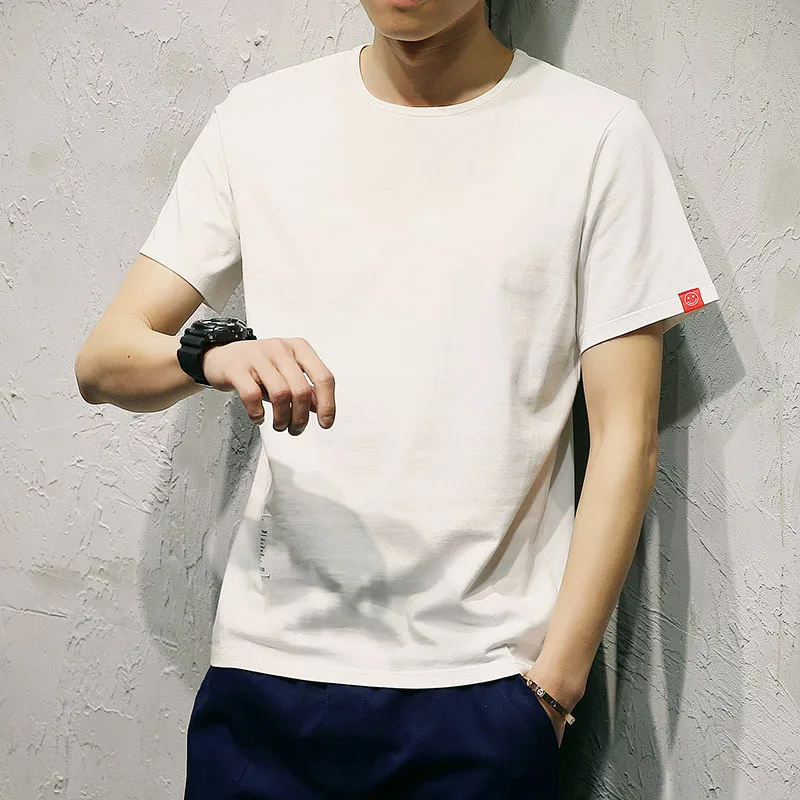 

6223-R-new Cotton t-shirt men's short sleeve summer loose shoulder round collar