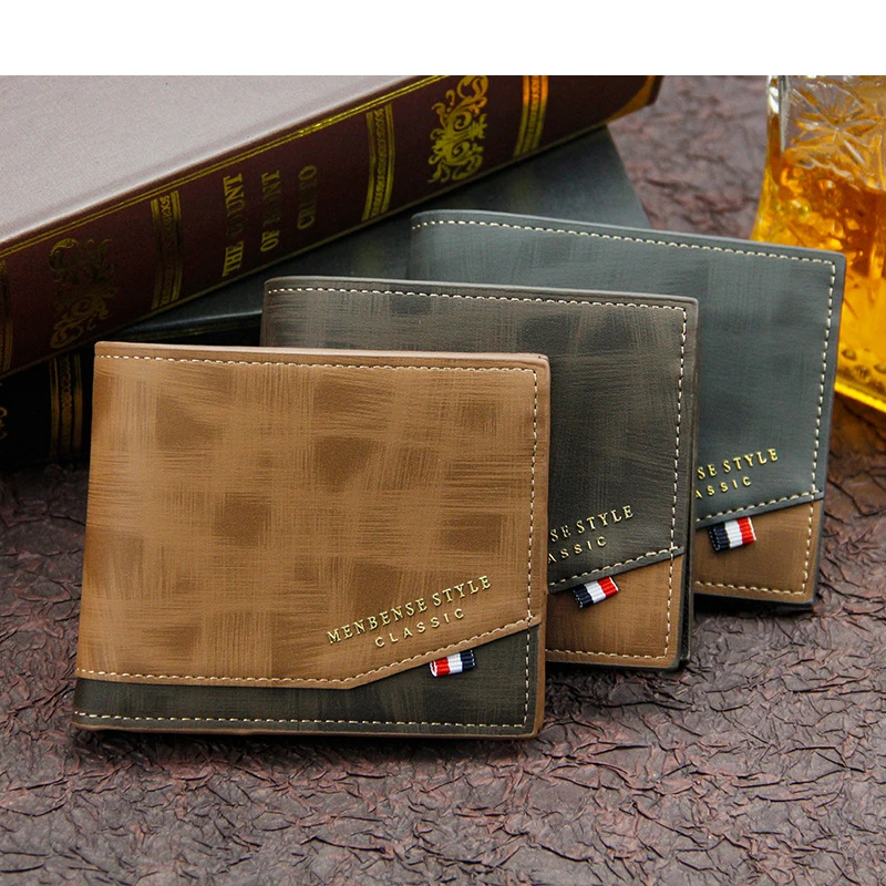 

New Men's Wallet Short Cross Section Youth Tri-fold Wallet Stitching Business Multi-card Zipper Coin Purse Wallet Passport Cover