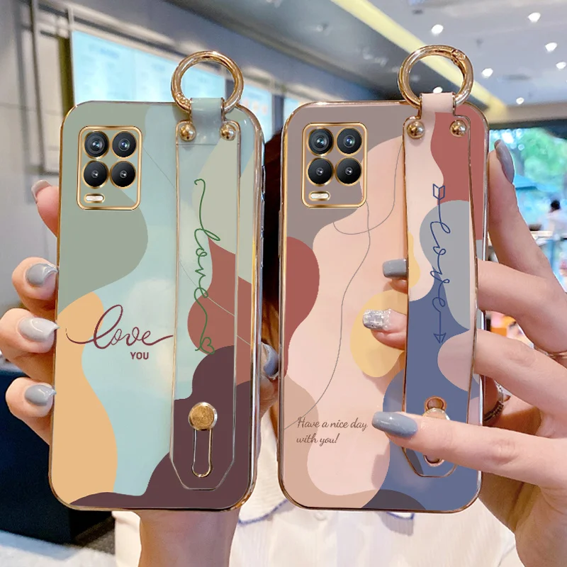 

For Realme 8 4G 8 Pro 8S 8i 9i 9 9 Pro Plus V13 V25 Q3i Narzo 30 50 4G Morandi Color Block Cases Splicing Background Color Block